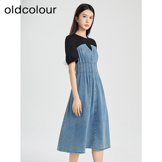 oldcolour夏季新款牛仔拼接设计感气质收腰显瘦连衣裙女Q281012A1 商品图2
