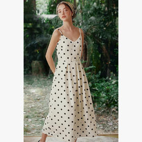 OLrain欧芮儿2025夏季新款简约气质调节肩带V领法式波点吊带裙女