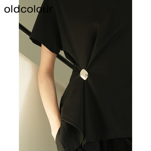 oldcolour夏季新款黑色简约时尚设计感百搭短袖T恤女Q230201A1 商品图4