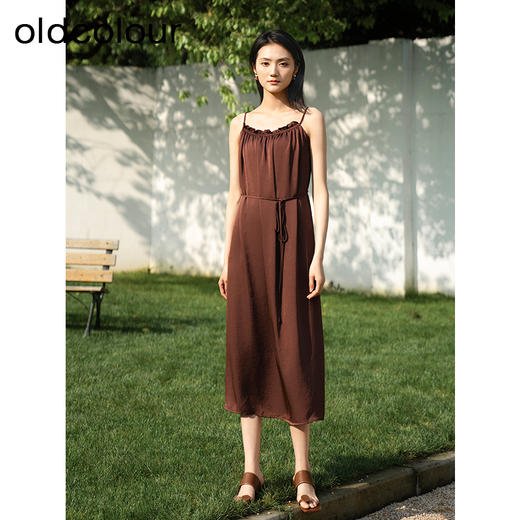 oldcolour夏季新款设计感小众收腰显瘦长款吊带连衣裙女Q221019A1 商品图2