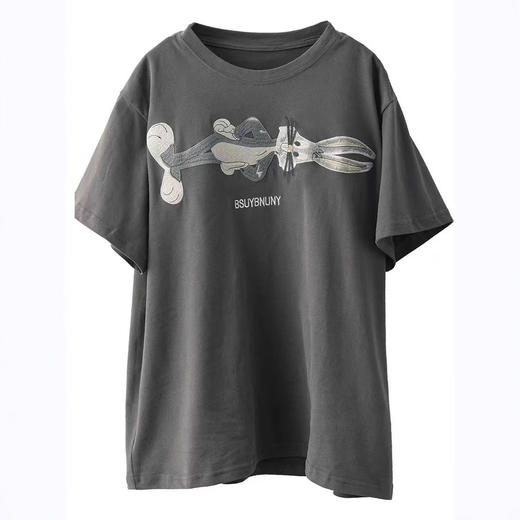 雀说新款立体卡通刺绣棉短袖女圆领套头衫休闲T恤上衣AL242 商品图2