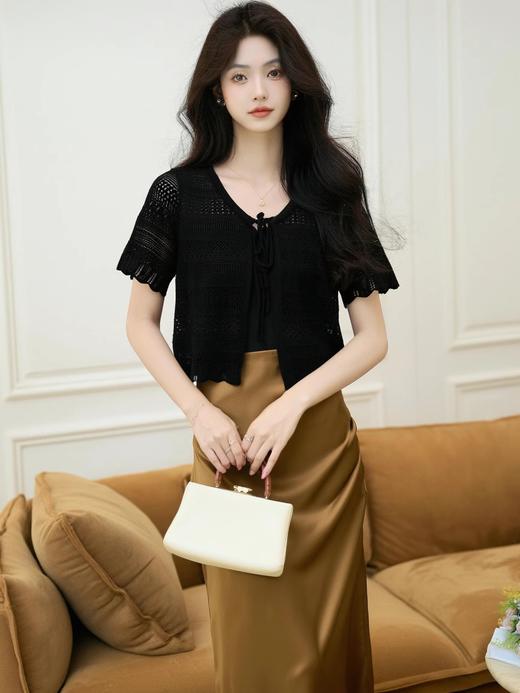 奢姿大码女装2025夏季减龄镂空V领时尚针织衫胖妹妹简约百搭上衣9652693806 商品图3