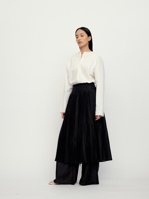 Ruohan 黑色天丝腰封百褶半裙 商品图2