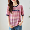 雀说撞色条纹短袖T恤女新款字母印花圆领减龄少女感上衣AL45062 商品缩略图2