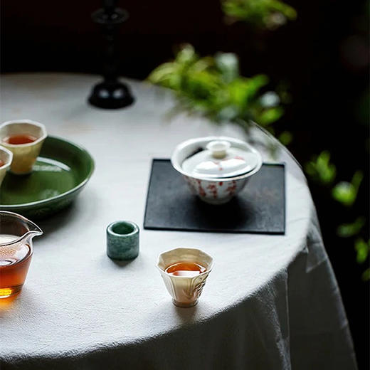 手拓桃花八方高足杯 瓷器 商品图4