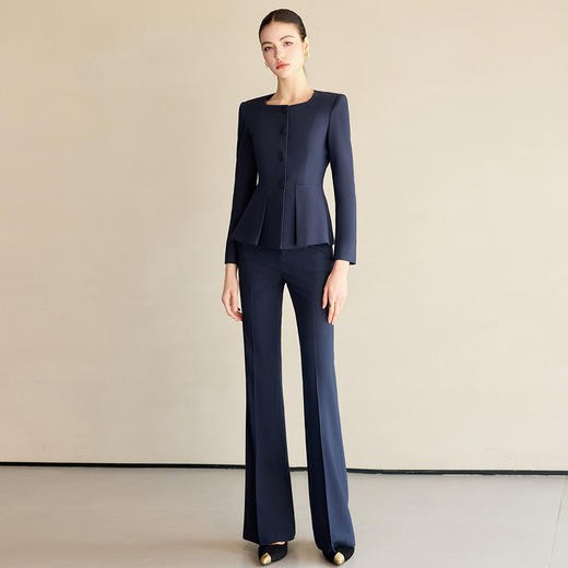IWY/春秋高端蚕丝醋酸西装套装女藏青色职业装时尚方领西服外套阔腿裤CP2219 商品图2