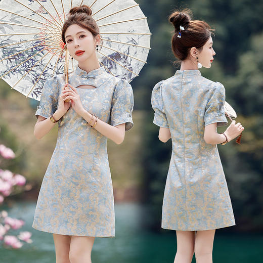 新中式改良旗袍裙2025夏季新款小个子盘扣风日常短袖连衣裙HMG2828 商品图2