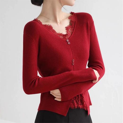 【樱西玛ENXIMANE 法式V领蕾丝拼接打底衫】法式蕾丝 螺纹针织面料 舒适亲肤 五色任选 商品图3