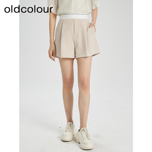 oldcolour夏季新款撞色拼接简约气质高腰宽松休闲短裤女Q220702A1 商品图0