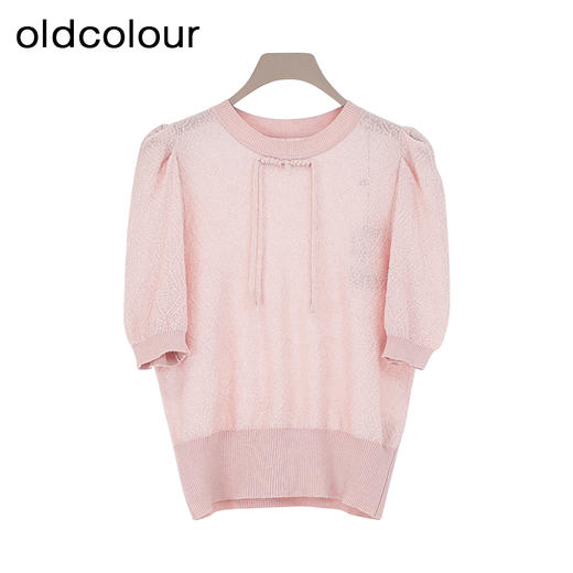 oldcolour夏季新款纯色时尚新中式盘扣圆领毛织套头衫女Q280505A1 商品图2