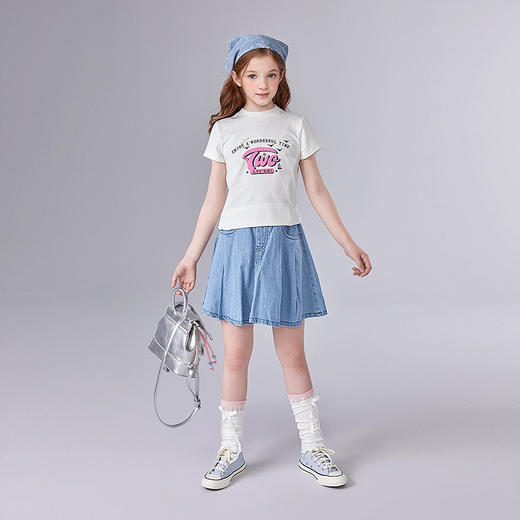 笛莎Deesha 童装女童T恤2025夏新款女童活泼多彩印花蝴蝶结T恤 商品图2