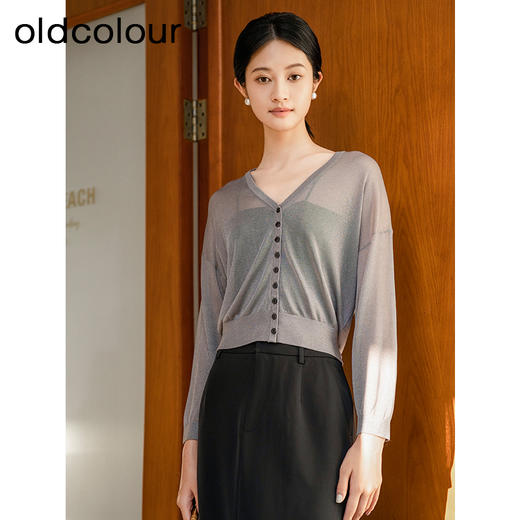 oldcolour夏季新款薄款气质时尚通勤V领上衣短外套女Q240501A1 商品图0