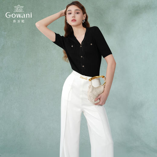 【两色可选】乔万尼早春冰丝针织衫薄款小香风设计感v领修身夏款短袖EI2M818 商品图4