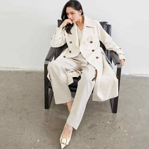 顺丰包邮40430洛诗琳春季新款高级感双排扣中长款风衣外套301 商品图1