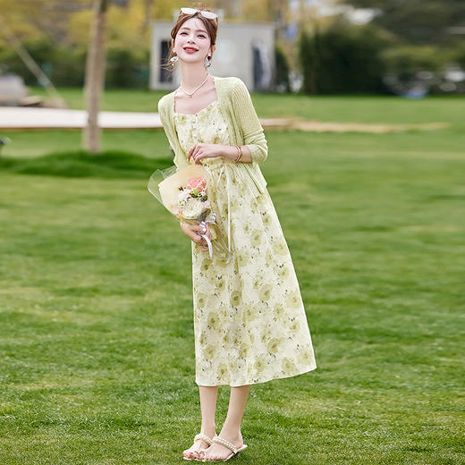 2025新款新中式吊带连衣裙女夏小个子开衫碎花两件套装裙 商品图1