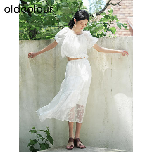 oldcolour夏季新款白色设计感小众气质印花短袖上衣女Q250107A1 商品图3