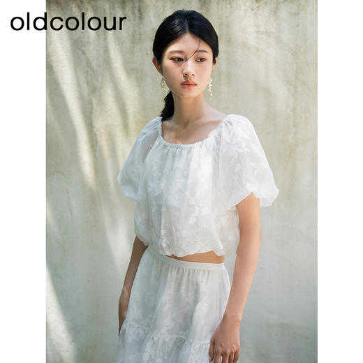 oldcolour夏季新款白色设计感小众气质印花短袖上衣女Q250107A1 商品图0