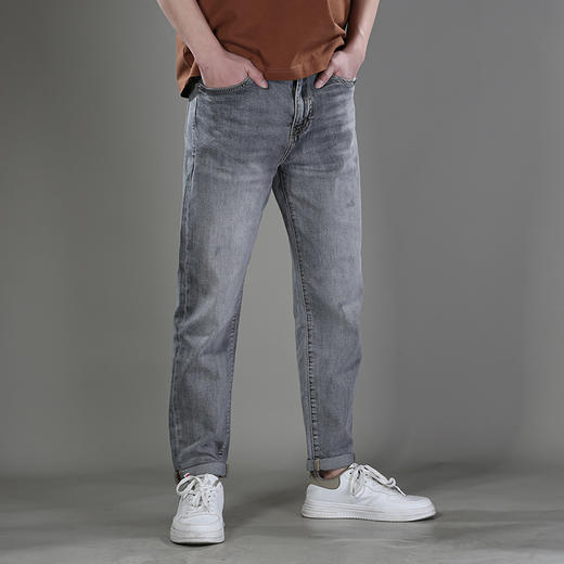 DRONKOO 2025 正常腰前左袋不规则贴布横绣线微吊磨中厚牛仔长裤 商品图2