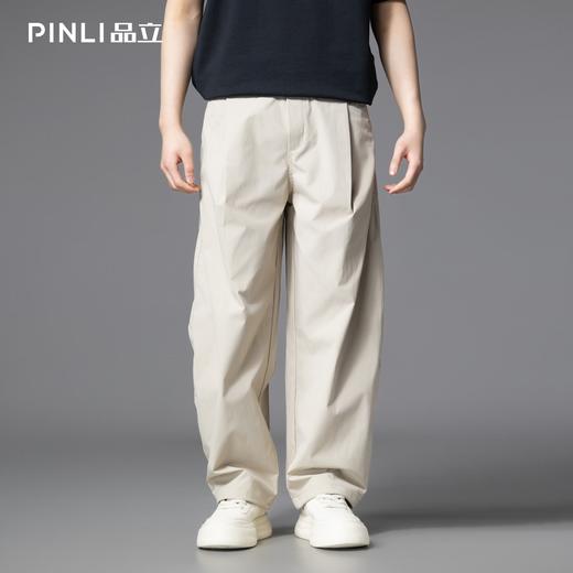 PINLI品立2025夏季新款褶皱设计感休闲裤潮牌男百搭宽松直筒长裤GD252117313 商品图4