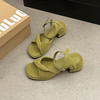 【粗跟绿色凉鞋】仙女风 夏季时尚风新款 简约百搭配裙子一字带高跟鞋女潮  商品缩略图4