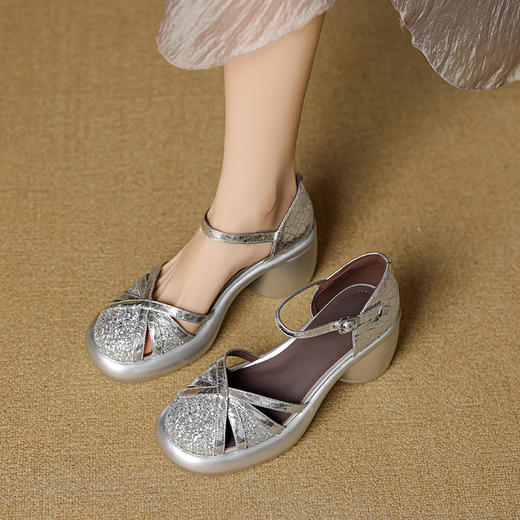 【预售5天】圆头高跟中空女鞋，时尚厚底复古包头罗马镂空凉鞋YCJX&H-7539 商品图1