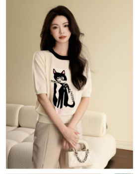 奢姿大码女装2025夏季卡通图案减龄针织衫胖妹妹时尚圆领百搭上衣9852621911