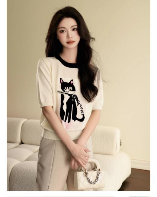 奢姿大码女装2025夏季卡通图案减龄针织衫胖妹妹时尚圆领百搭上衣9852621911 商品图0