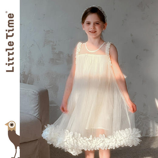 Littletime女童连衣裙夏季小女孩花朵儿童吊带裙纯棉无袖公主纱裙 商品图3