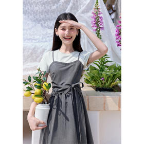 鹿向南「南法画报」法式气质灰色优雅连衣裙女夏假两件吊带长裙L53995