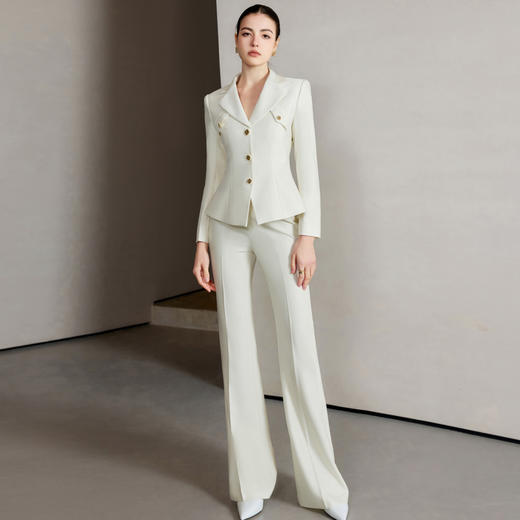 IWY/栀子花白西服套装气质女神范高端肌理感单排扣西服职业正装白色阔腿裤CP2228 商品图0