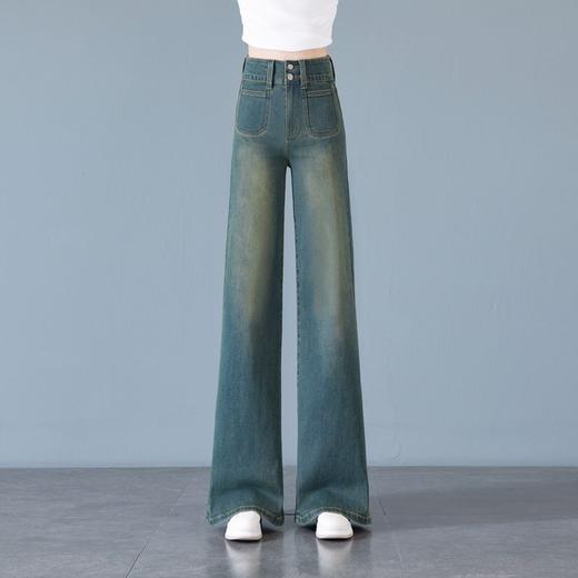 雀说复古高腰弹力直筒牛仔裤春夏新款宽松显瘦时尚百搭直筒裤AL9080 商品图5