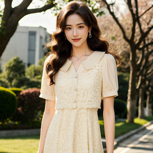 奢姿大码女装2025夏季时尚蕾丝拼接连衣裙胖妹妹减龄娃娃领裙子9952890355 商品图4