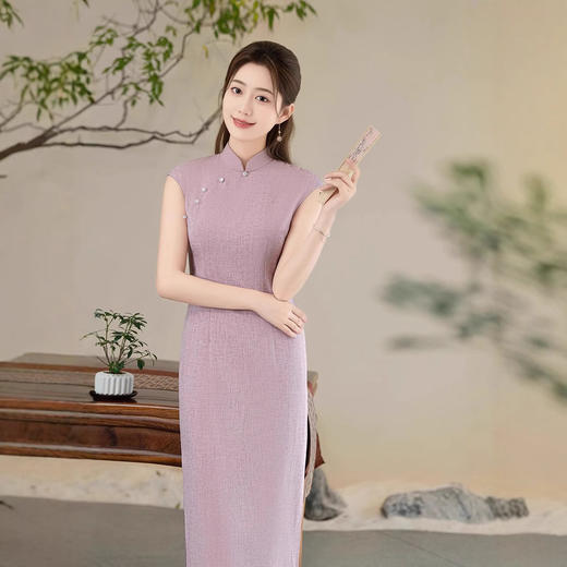 2025新款夏季复古国风气质修身显瘦纯色日常中长款旗袍GSJ9398 商品图2