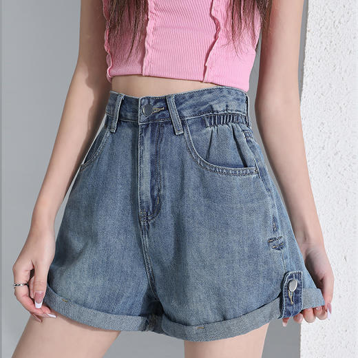 罗蒙夏季女士牛仔短裤高腰显瘦直筒卷边设计时尚休闲通勤短裤女 商品图4