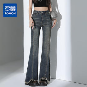 罗蒙女士四季牛仔裤直筒微喇裤高腰显瘦时尚百搭休闲通勤长裤女