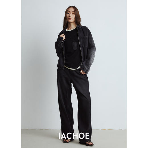 棉仓3561507002-IACHOE春季美式黑色小众短款牛仔外套复古翻领 商品图3