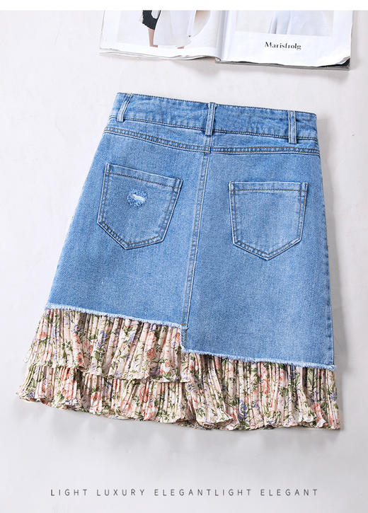 碎花荷叶边拼接牛仔A字裙短款MYX-HWM-A35-L 商品图2