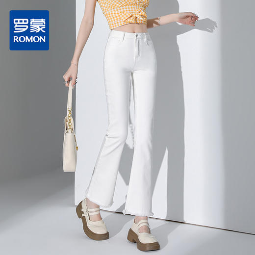 罗蒙四季款女士高腰微喇裤修身显瘦牛仔裤舒适百搭休闲通勤九分裤 商品图1