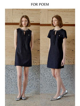 ForPoem 现货 25/SS原创设计牛仔肌理收腰显瘦花边绑带连衣裙