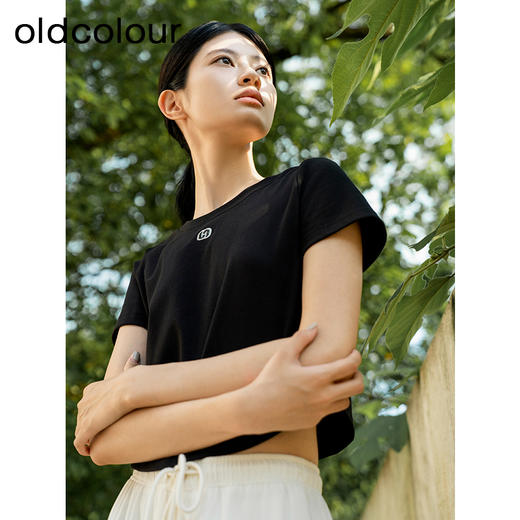 oldcolour夏季新款纯色简约通勤百搭短款短袖T恤女Q240204A1 商品图5