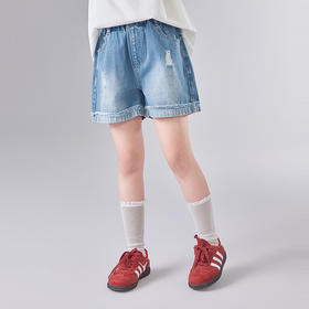 笛莎Deesha 童装女童裤子2025夏新款女童时尚抓须破洞设计牛仔短裤