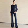 IWY/春秋高端蚕丝醋酸西装套装女藏青色职业装时尚方领西服外套阔腿裤CP2219 商品缩略图1