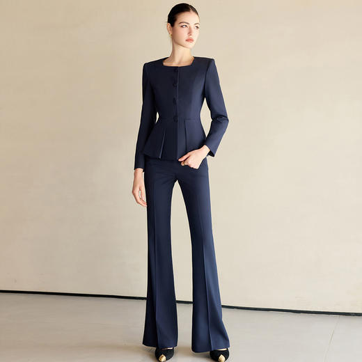 IWY/春秋高端蚕丝醋酸西装套装女藏青色职业装时尚方领西服外套阔腿裤CP2219 商品图1