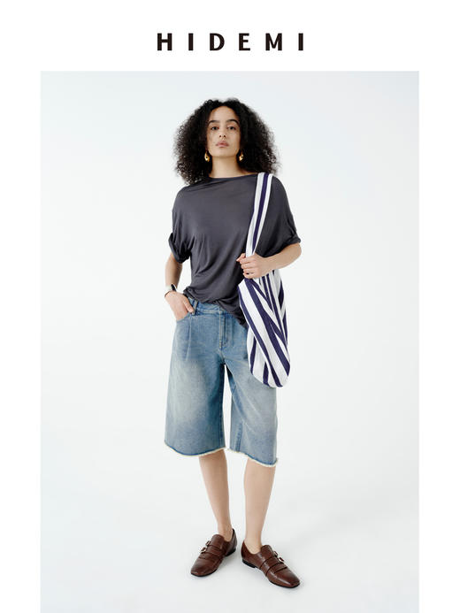 HIDEMI皮肤衣系列新款凉感超薄清透圆领宽松慵懒短袖面膜t恤 骑士蓝/自然白/浅花灰/锡器灰/黑色 商品图9