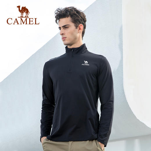 【109元2件】骆驼2025秋季新款运动服男士加绒立领长袖t恤速干跑步健身训练服 C14CAVZ610 商品图2