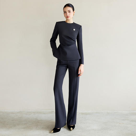 IWY/灰色西装套装女新中式收腰压褶西服外套显瘦阔腿裤职业装两件套CP2225 商品图2
