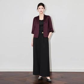 【高货wl】全新升级【铂金会员330/天猫449/差价119】(95932) 洛诗琳春夏新款简约时尚通勤无领醋酸缎纯色西装外套上衣