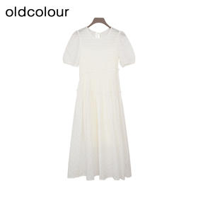 oldcolour夏季新款法式气质百搭甜美宽松短袖连衣裙女Q281024A1