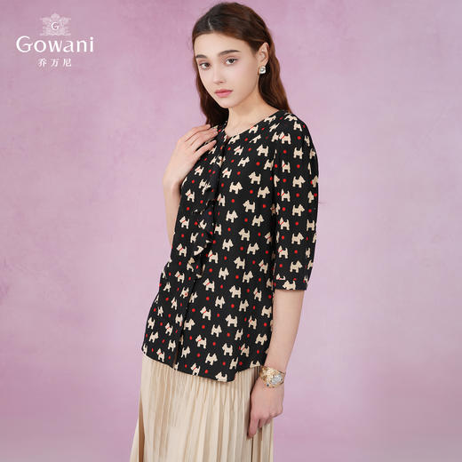 乔万尼夏装宽松时尚气质印花桑蚕丝衬衫短袖上衣真丝EN2C579 商品图1