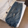 雀说复古高腰弹力直筒牛仔裤春夏新款宽松显瘦时尚百搭直筒裤AL9080 商品缩略图3